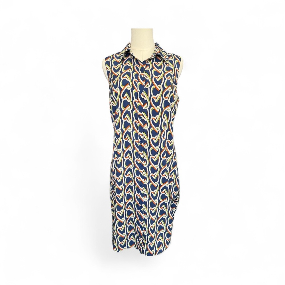 💙🧡 EUC CABI Blue, Orange, Green & White “Armour Heart” Sleeveless Dress | Sz S